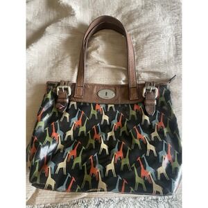 Vintage Fossil Leather Giraffe Print Safari Shoulder Bag Key Per Y2K Boho‎